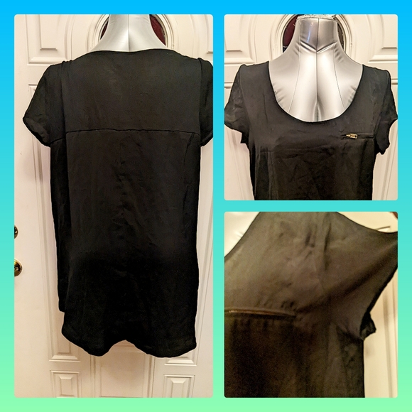 5/$25 black mossimo thin sheer overlay blouse w breast pocket. Longer back - Picture 2 of 4